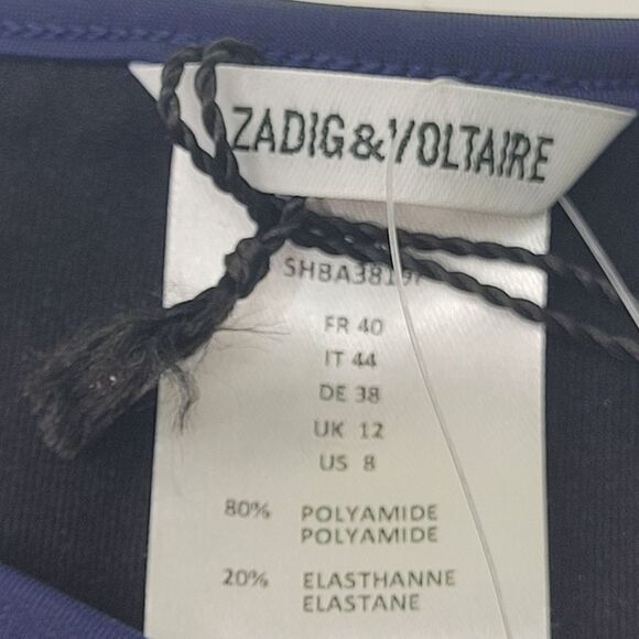 $228 studded NEW ZADIG & VOLTAIRE  NAVY BLUE GOLD BANDEAU BIKINI SWIMSUIT 8 NWT - Picture 6 of 10